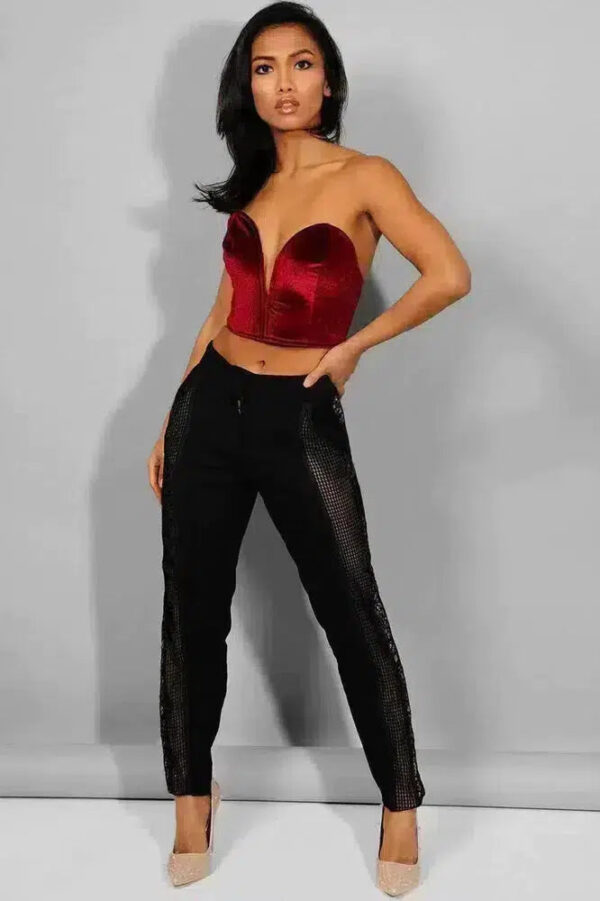Black Crochet Lace Panels Cigarette Trousers - Image 2