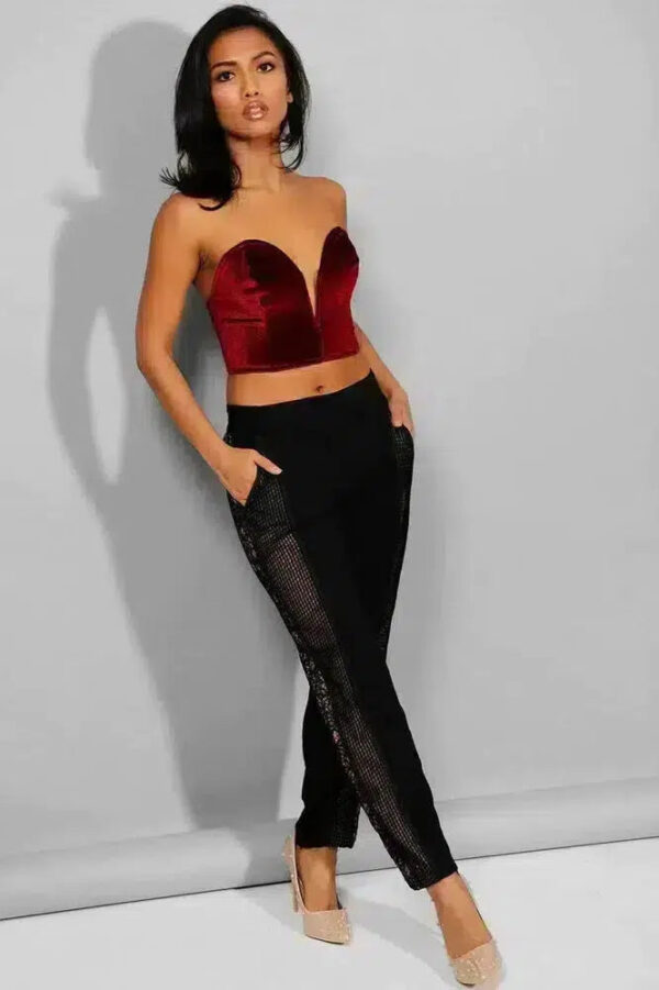 Black Crochet Lace Panels Cigarette Trousers - Image 3