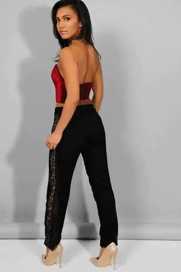 Black Crochet Lace Panels Cigarette Trousers - Image 5