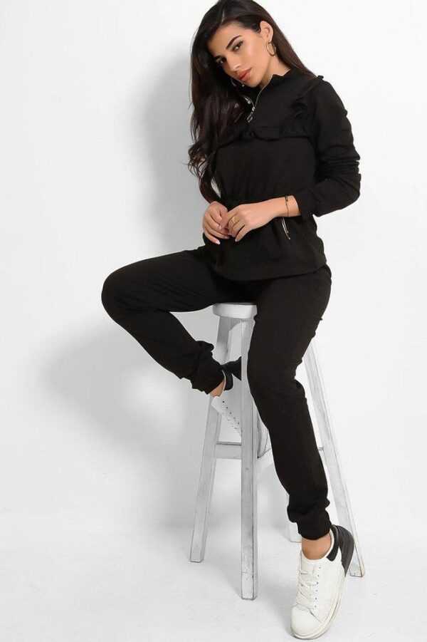 Black Frilled Drawstring Waist Tracksuit - Image 2