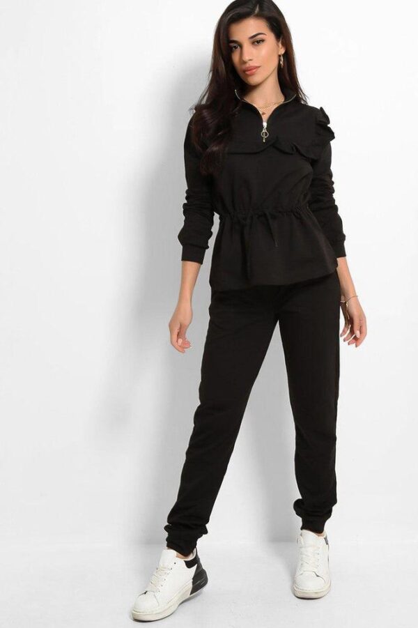 Black Frilled Drawstring Waist Tracksuit - Image 4
