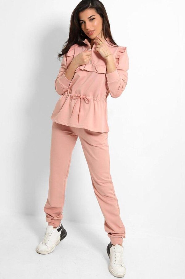 Black Frilled Drawstring Waist Tracksuit - Image 6