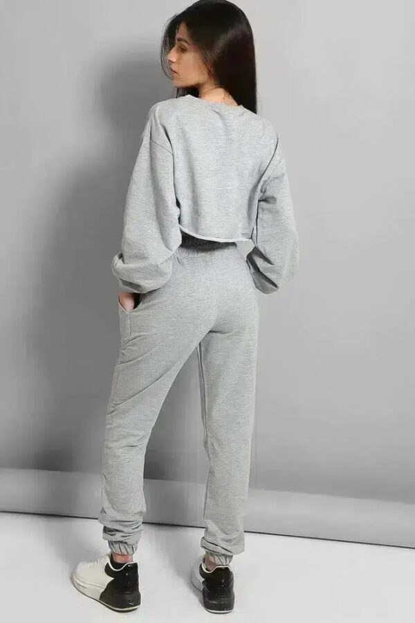 Grey Cropped Top 3 Piece Tracksuit - Image 3