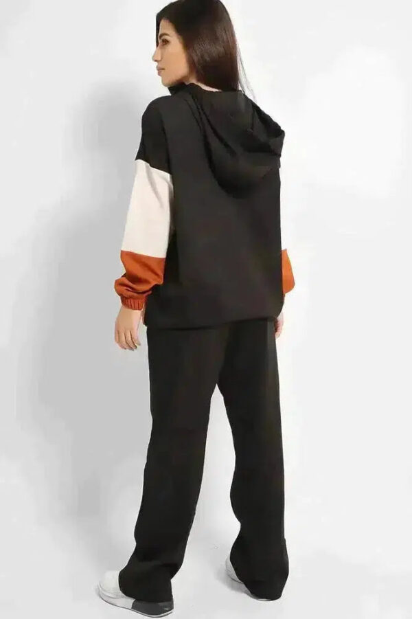 Brown Black Colourblock Longline Sweatshirt And Wide Leg Trousers Modest Set - Image 4