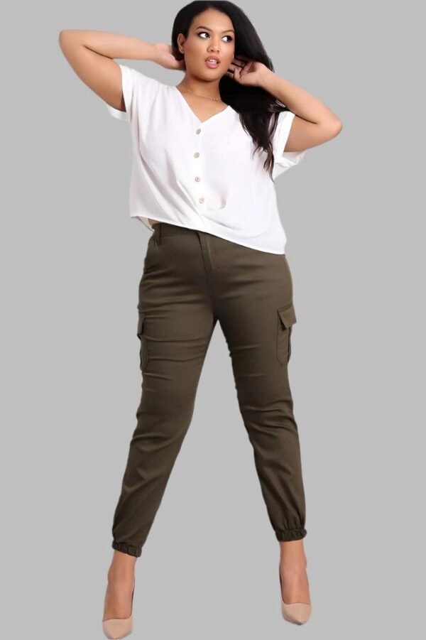 Elastic Bottom Utility Pockets Cargo Trousers - Image 2