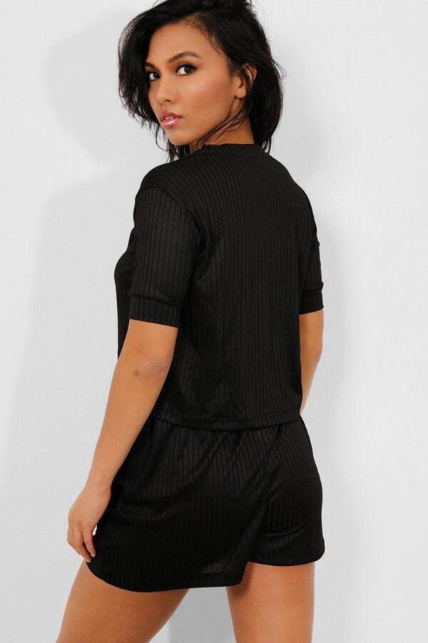 Black Ribbed Shorts And Tee Set - Image 4