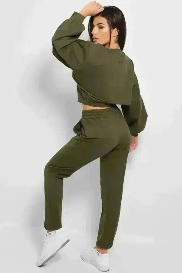 Khaki Love Me Harder Crop Top 3 Piece Tracksuit - Image 4