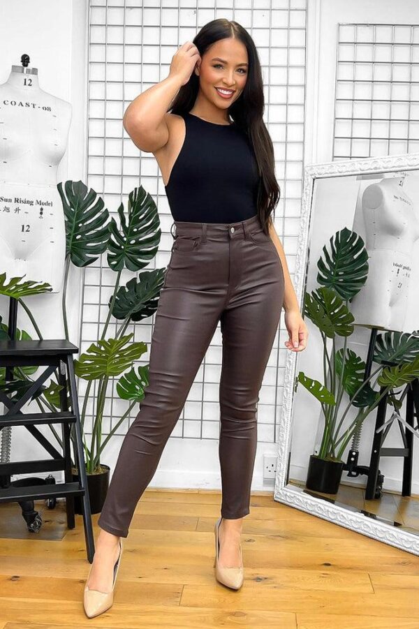 Colour Leather Coated Trousers - Image 4