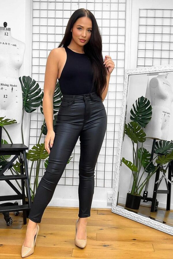 Colour Leather Coated Trousers - Image 8