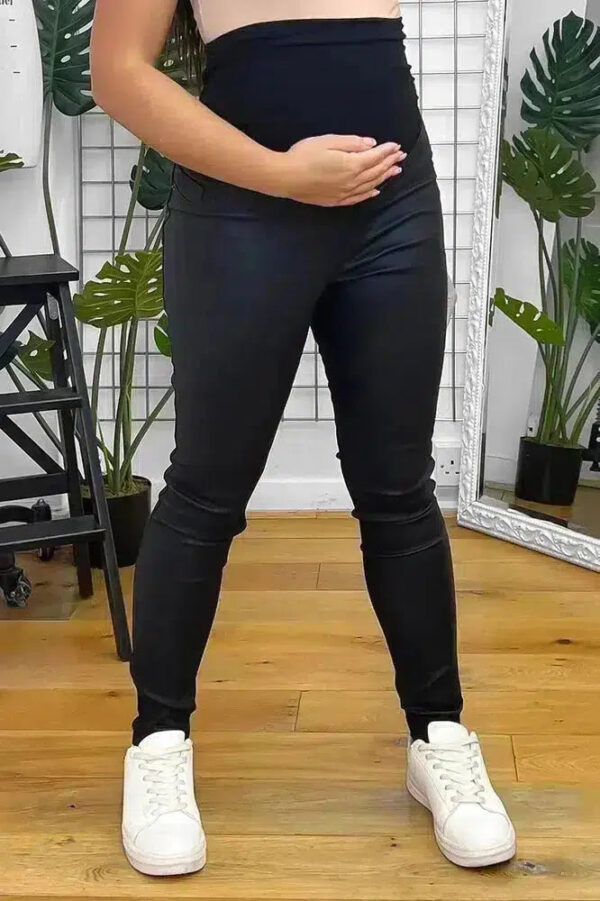 Black Maternity Leather Coated Trousers - Image 2
