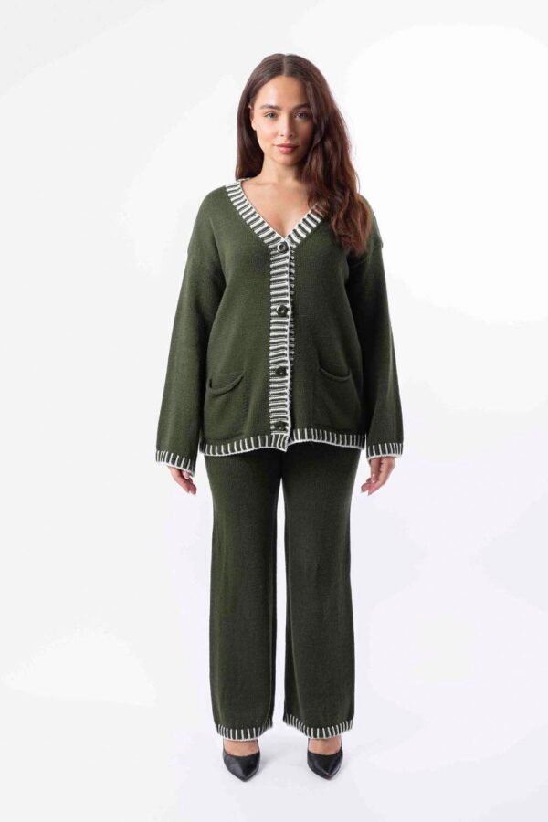 Contrast Stitch Effect Trim Knitted Leisure Set - Image 10