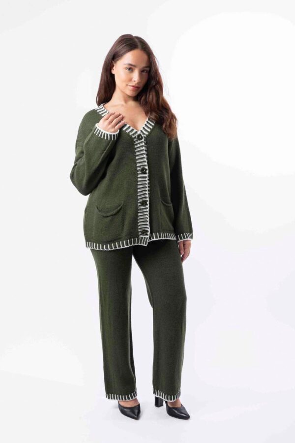 Contrast Stitch Effect Trim Knitted Leisure Set - Image 11