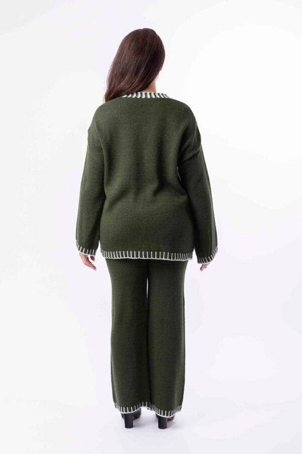 Contrast Stitch Effect Trim Knitted Leisure Set - Image 4