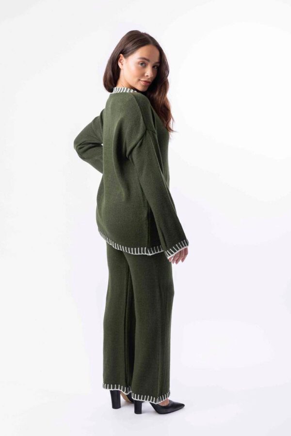 Contrast Stitch Effect Trim Knitted Leisure Set - Image 5