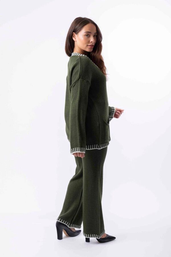 Contrast Stitch Effect Trim Knitted Leisure Set - Image 6