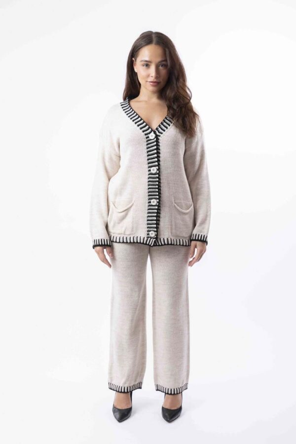 Contrast Stitch Effect Trim Knitted Leisure Set - Image 8