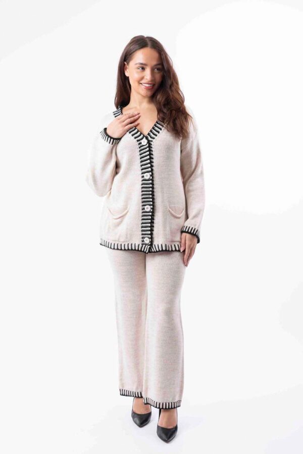 Contrast Stitch Effect Trim Knitted Leisure Set - Image 9