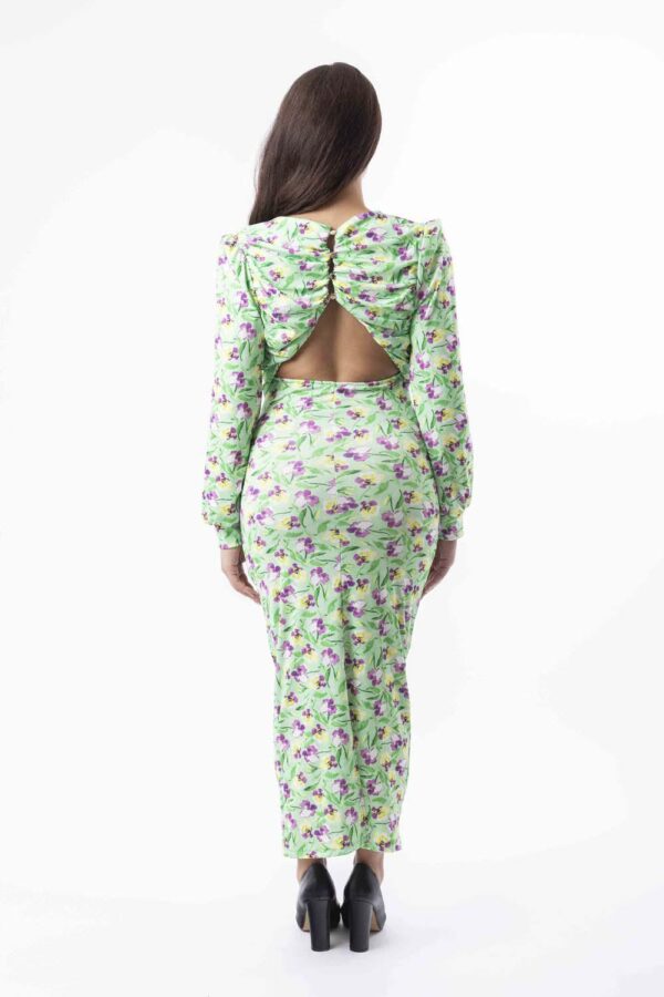 Low V-Cut Neckline Ruched Slinky Midi Bodycon Dress - Image 21