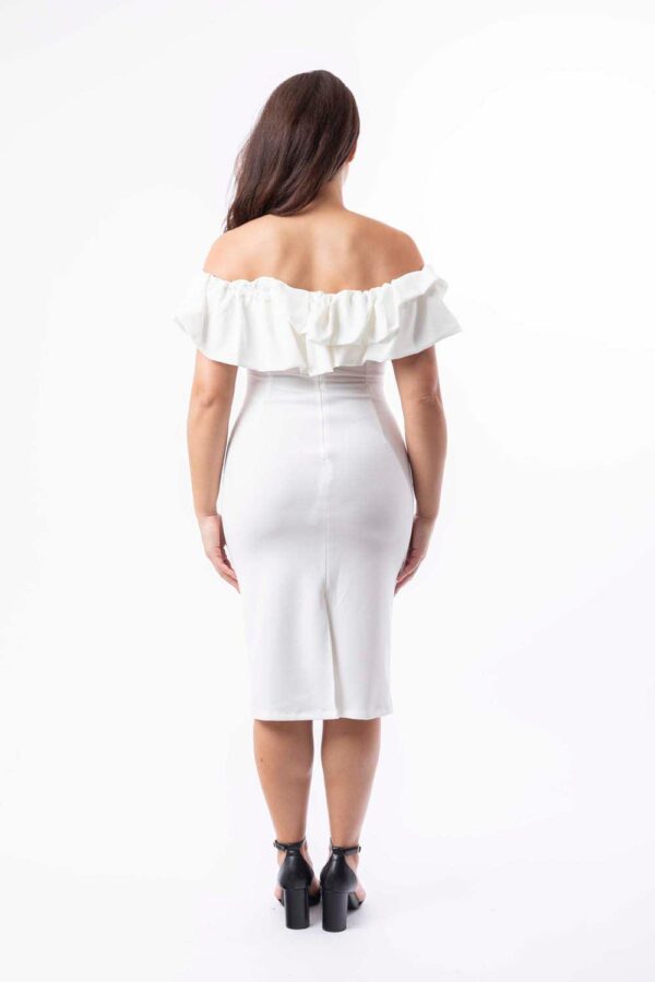 Off Shoulder Frill Hem Stretchy Midi Dress - Image 6