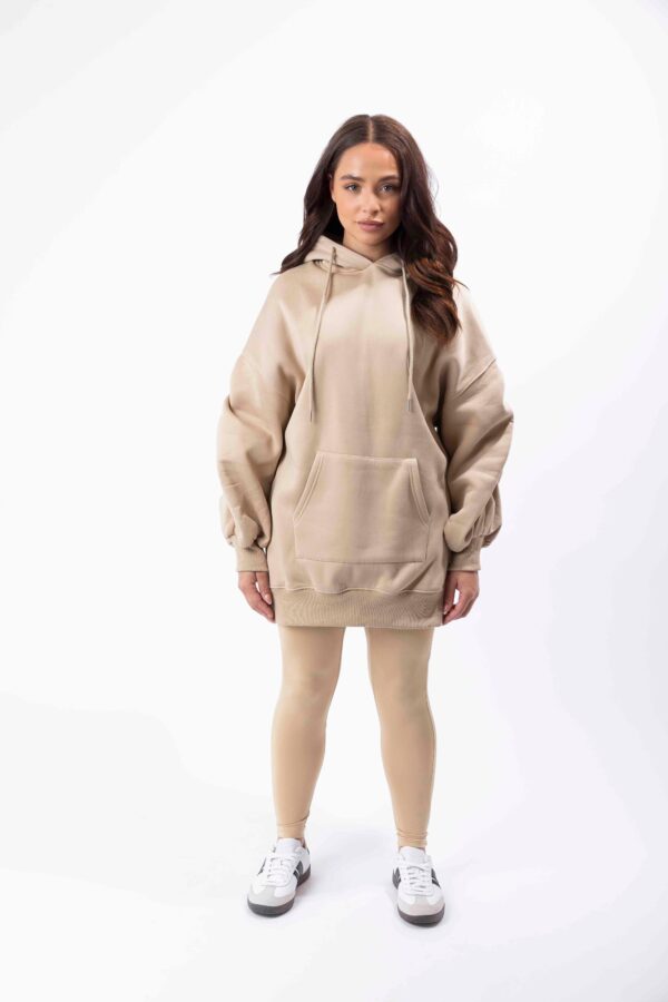 Fleeced Ruched Sleeve Longline Hoodie And Spandex Legging Loungewear Set - Image 6