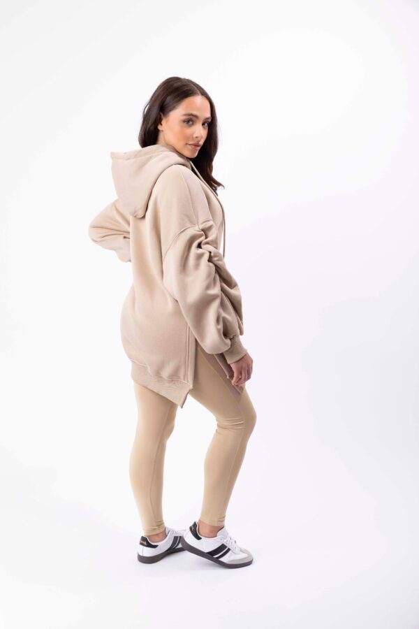 Fleeced Ruched Sleeve Longline Hoodie And Spandex Legging Loungewear Set - Image 8