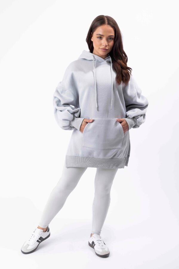 Fleeced Ruched Sleeve Longline Hoodie And Spandex Legging Loungewear Set - Image 2