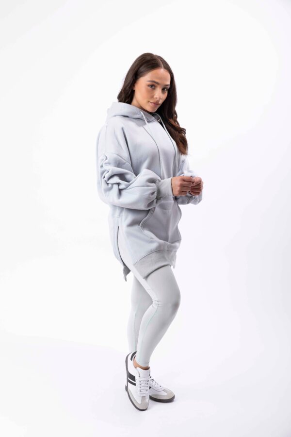 Fleeced Ruched Sleeve Longline Hoodie And Spandex Legging Loungewear Set - Image 5