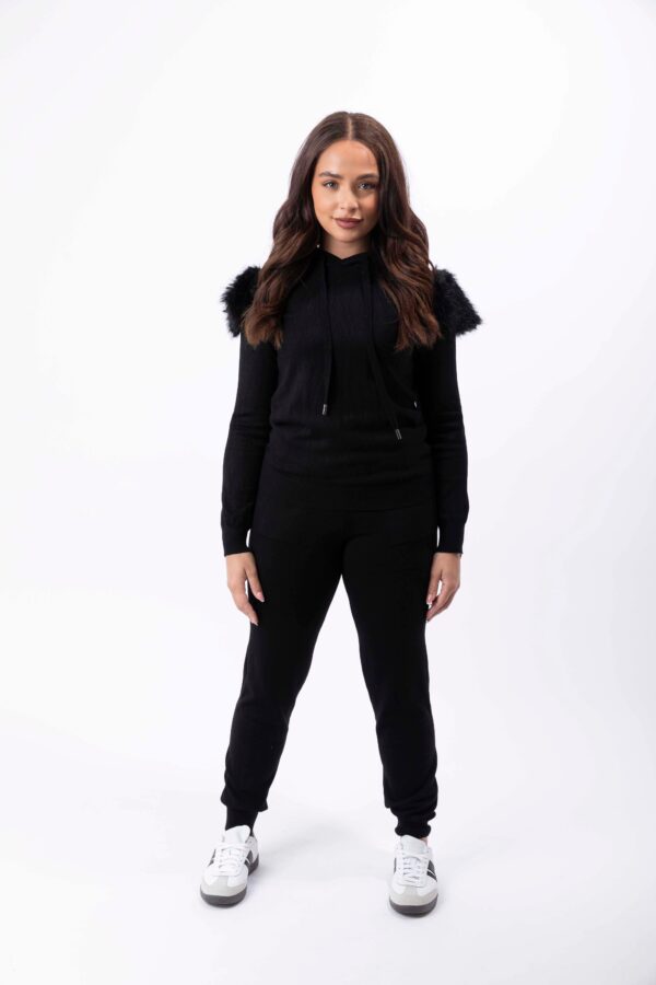 Viscose Blend Faux Fur Hem Hooded Sweatshirt And Leggings Loungewear Set - Image 2