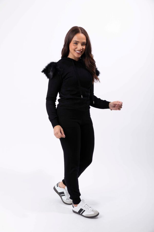 Viscose Blend Faux Fur Hem Hooded Sweatshirt And Leggings Loungewear Set - Image 5