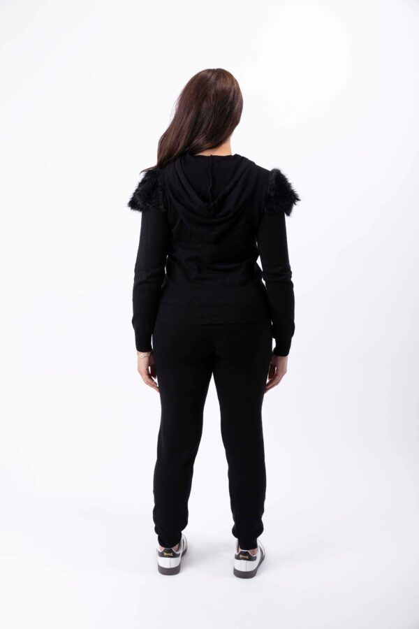 Viscose Blend Faux Fur Hem Hooded Sweatshirt And Leggings Loungewear Set - Image 3