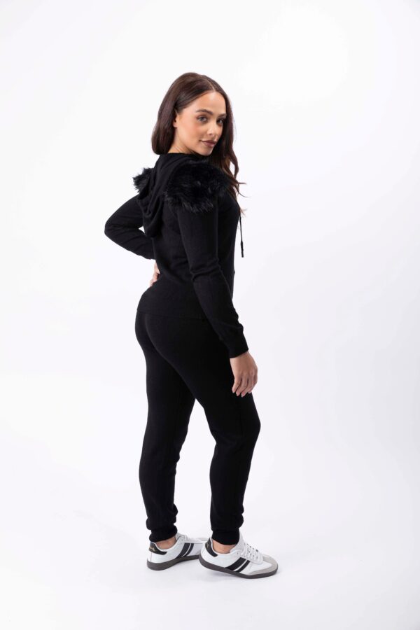 Viscose Blend Faux Fur Hem Hooded Sweatshirt And Leggings Loungewear Set - Image 4