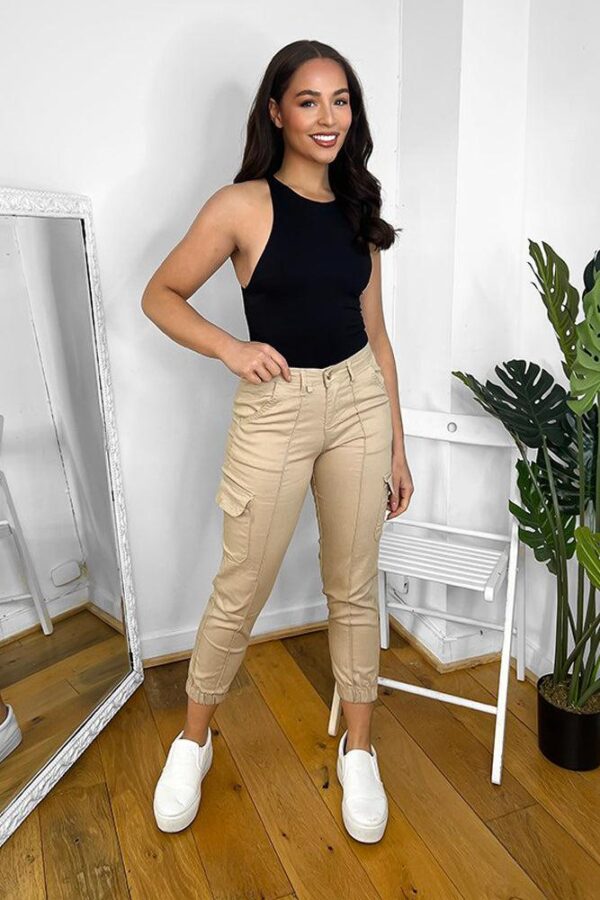 Cotton Blend Cropped Cargo Trousers - Image 4