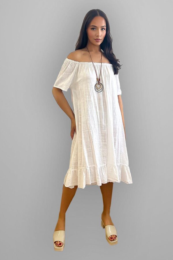 All Cotton Off Shoulder Summer Midi Dress - Image 11