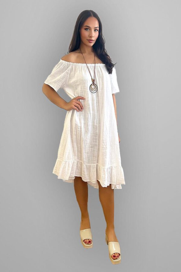 All Cotton Off Shoulder Summer Midi Dress - Image 3