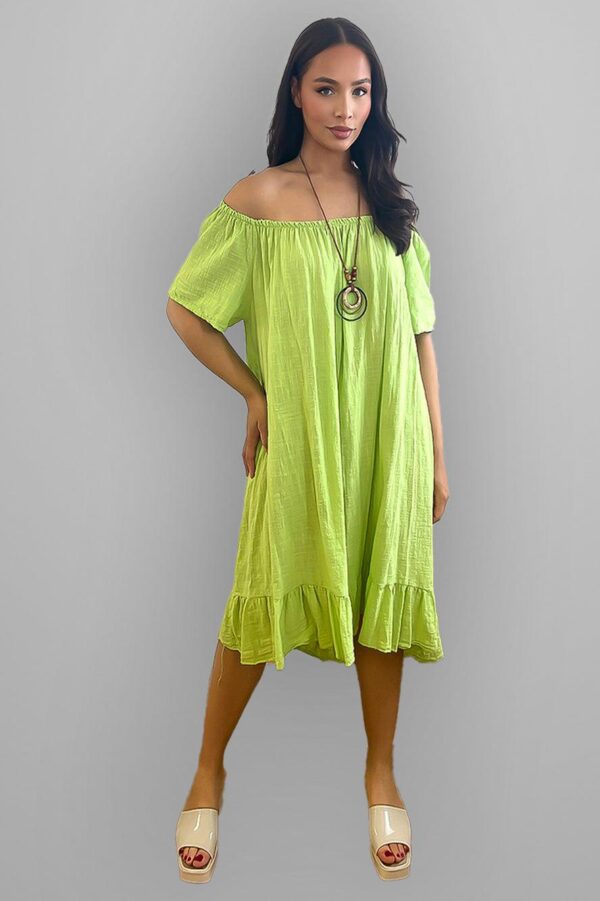 All Cotton Off Shoulder Summer Midi Dress