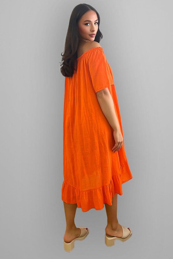 All Cotton Off Shoulder Summer Midi Dress - Image 8