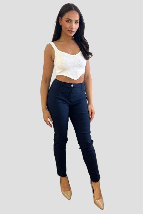 Navy Cotton Blend Extremely Stretchy Trousers - Image 2
