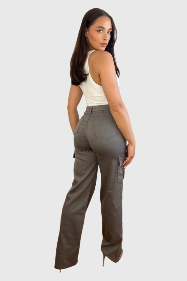 High Waisted Wide Leg Stretchy Cargo Trousers - Image 6