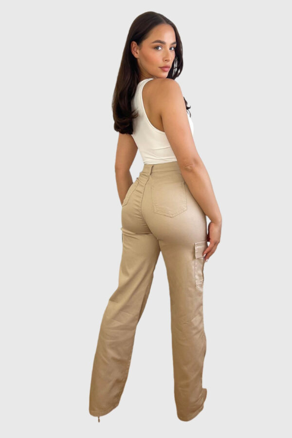 High Waisted Wide Leg Stretchy Cargo Trousers - Image 7