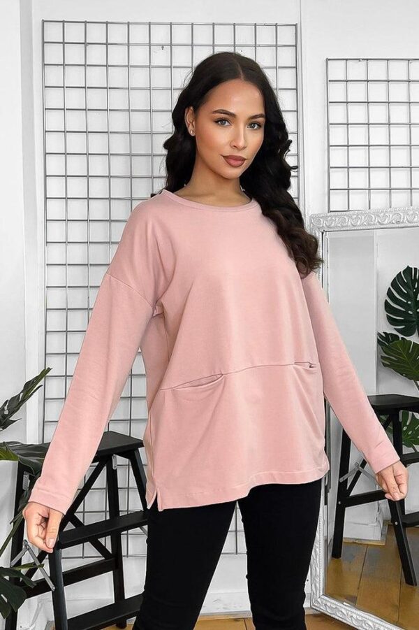 Front Slip Pockets Raw Finish Cotton Blend Tunic - Image 10
