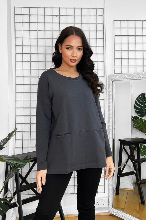 Front Slip Pockets Raw Finish Cotton Blend Tunic - Image 12