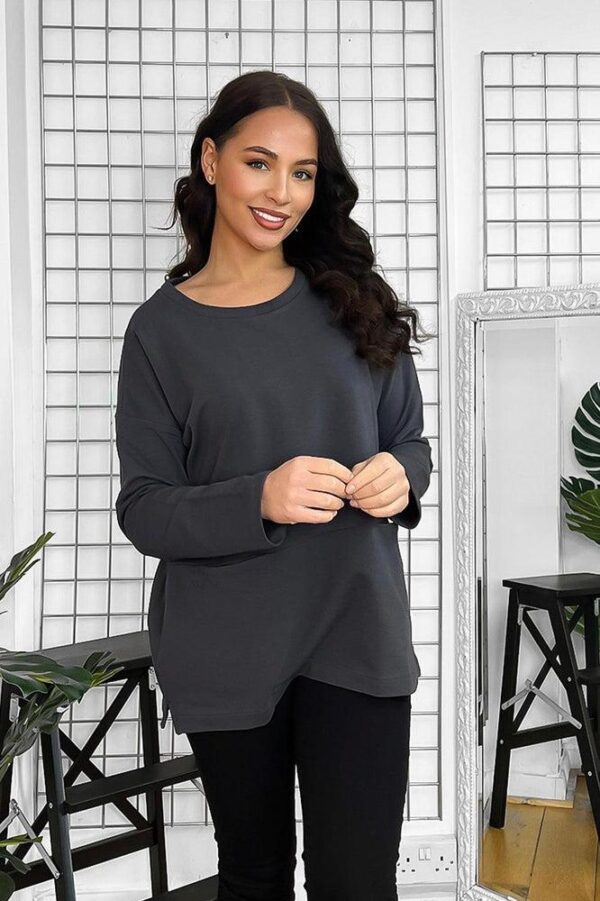 Front Slip Pockets Raw Finish Cotton Blend Tunic - Image 13