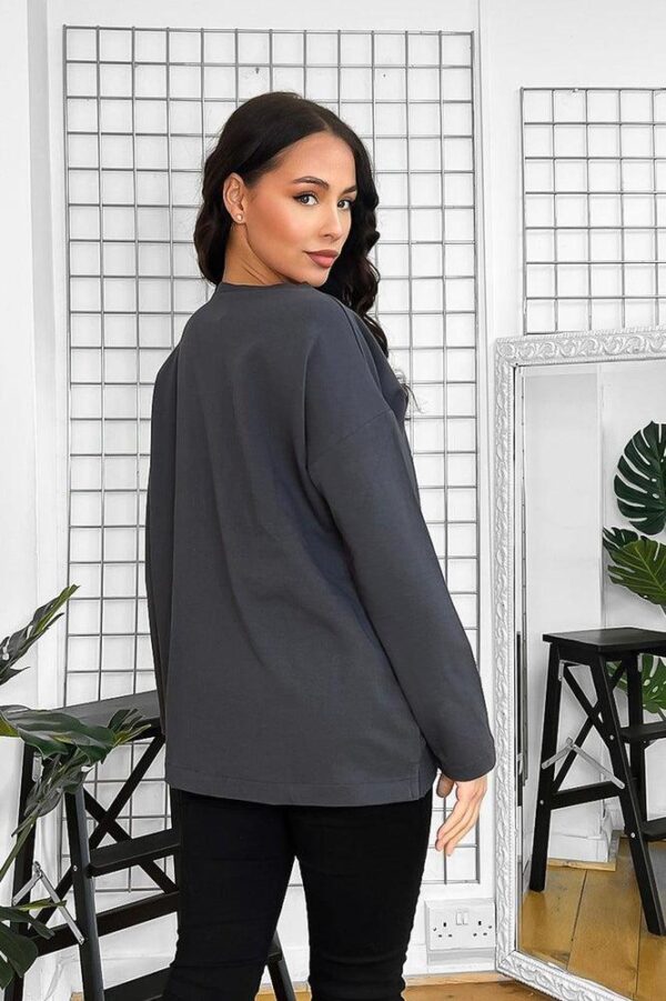 Front Slip Pockets Raw Finish Cotton Blend Tunic - Image 14