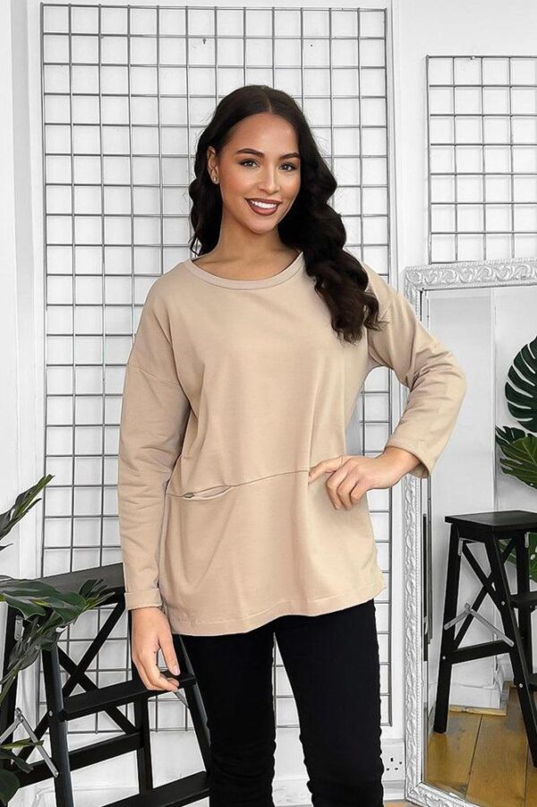 Front Slip Pockets Raw Finish Cotton Blend Tunic - Image 15