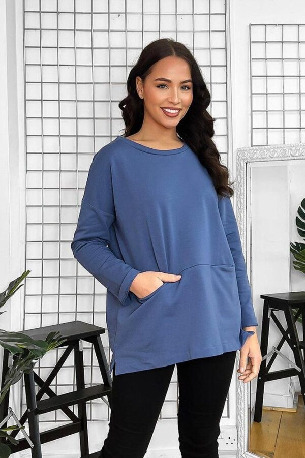 Front Slip Pockets Raw Finish Cotton Blend Tunic - Image 3