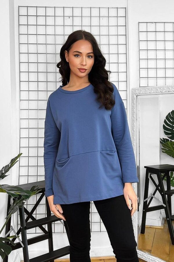 Front Slip Pockets Raw Finish Cotton Blend Tunic - Image 5