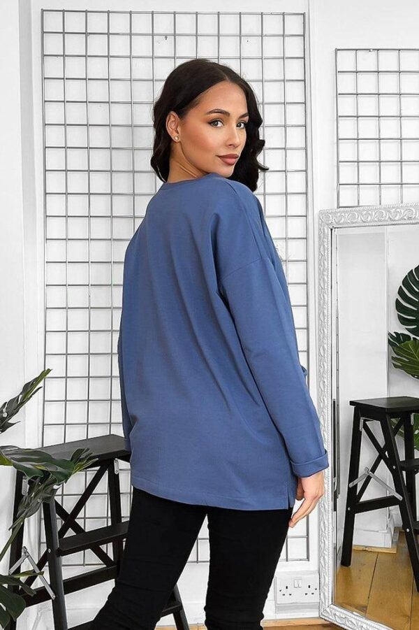 Front Slip Pockets Raw Finish Cotton Blend Tunic - Image 6