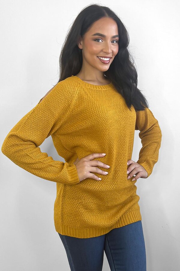 Crochet Knit Cold Shoulders Pullover - Image 3