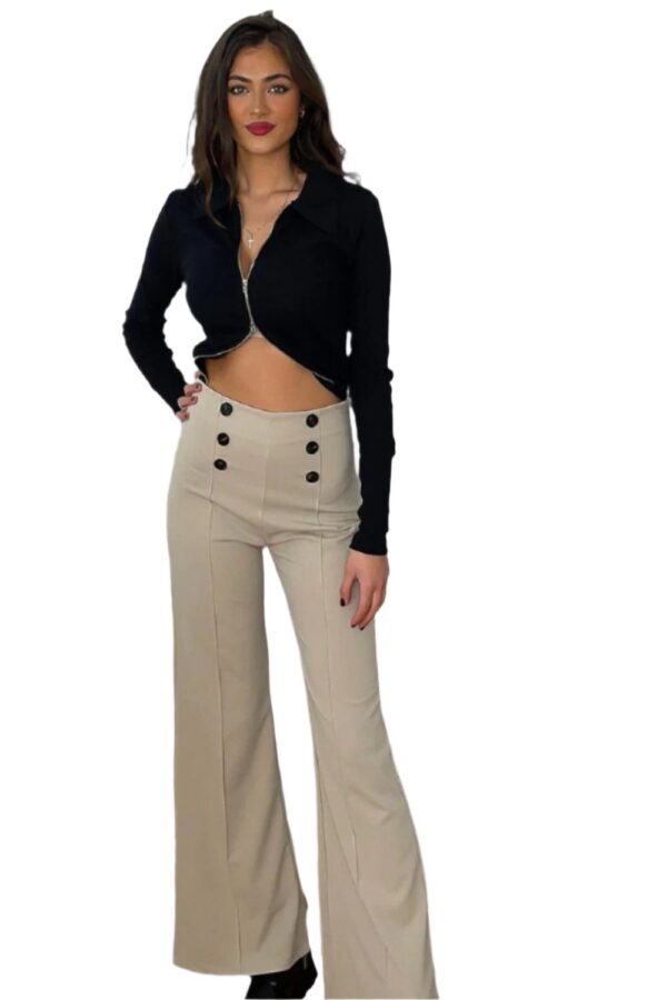Double Breasted Buttons Details High Waist Trousers - Image 2