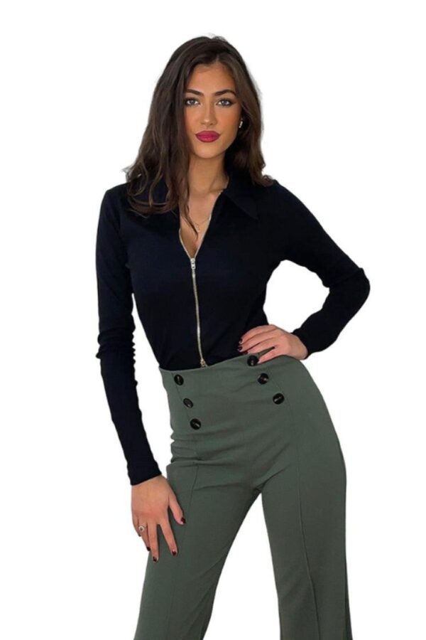 Double Breasted Buttons Details High Waist Trousers - Image 3